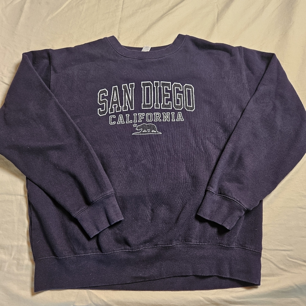 San Diego California Sweatshirt Navy Blue Large Crewneck‎ Cotton Blend Varsity - Picture 2 of 7